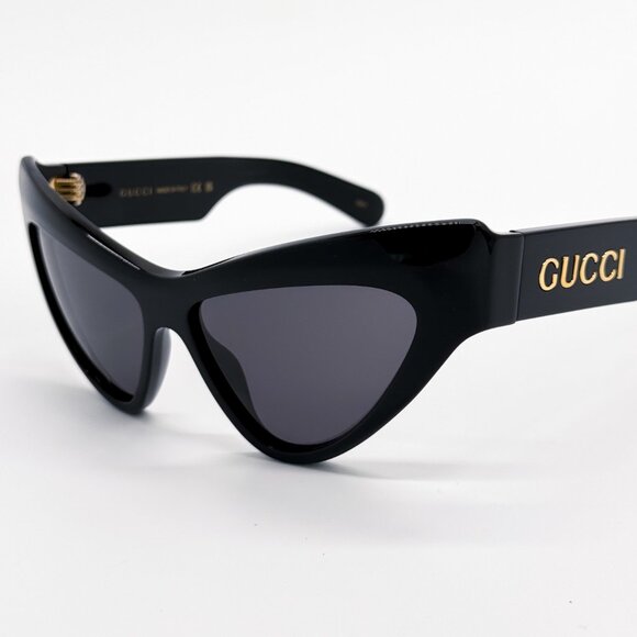 NEW GUCCI GG1294S 001 WOMEN SHINY BLACK GREY CAT EYE SUNGLASSES GUCCI - Picture 7 of 13